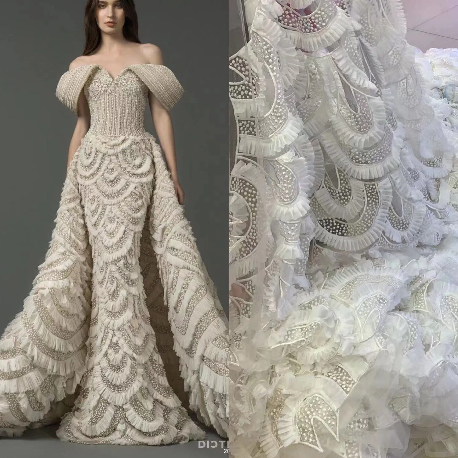 5 YARDS / 1 COLORS / Art Deco Design Embroidery Glitter Mesh Lace Wedding Party Dress Fabric