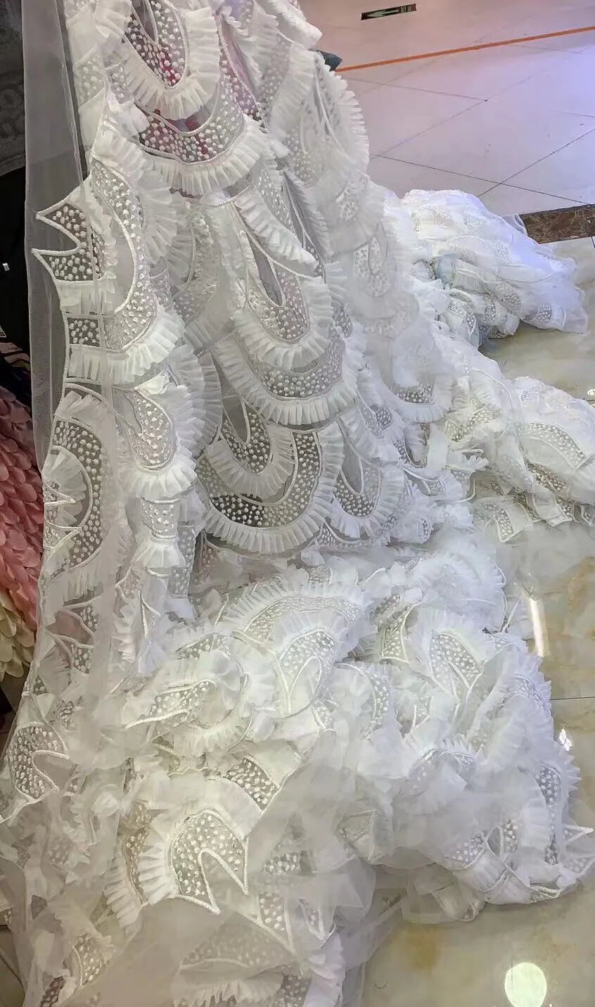 5 YARDS / 1 COLORS / Art Deco Design Embroidery Glitter Mesh Lace Wedding Party Dress Fabric