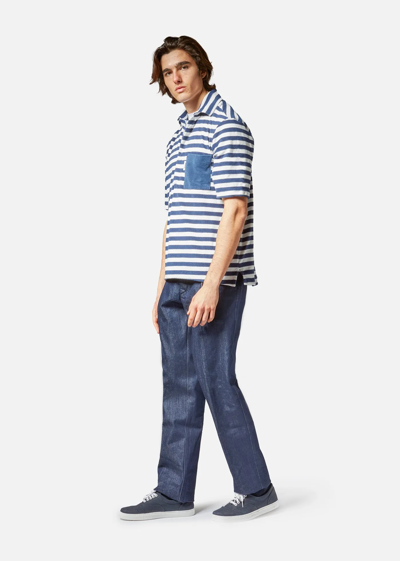 AADEO COTTON - TERRY STRIPED POLOSHIRT