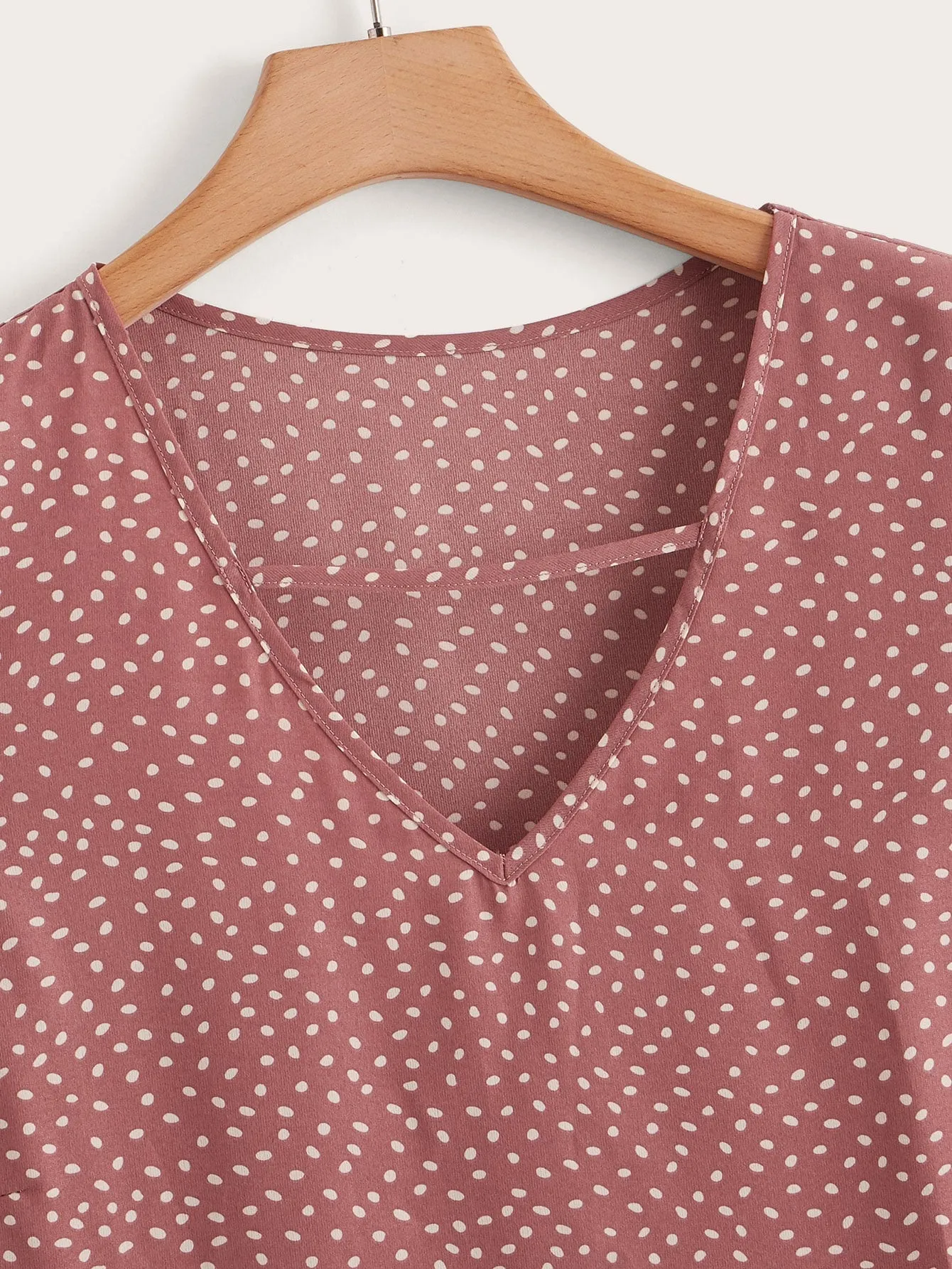 All Over Print Frill Short Sleeve V Neck Regular Plus Size Blouse