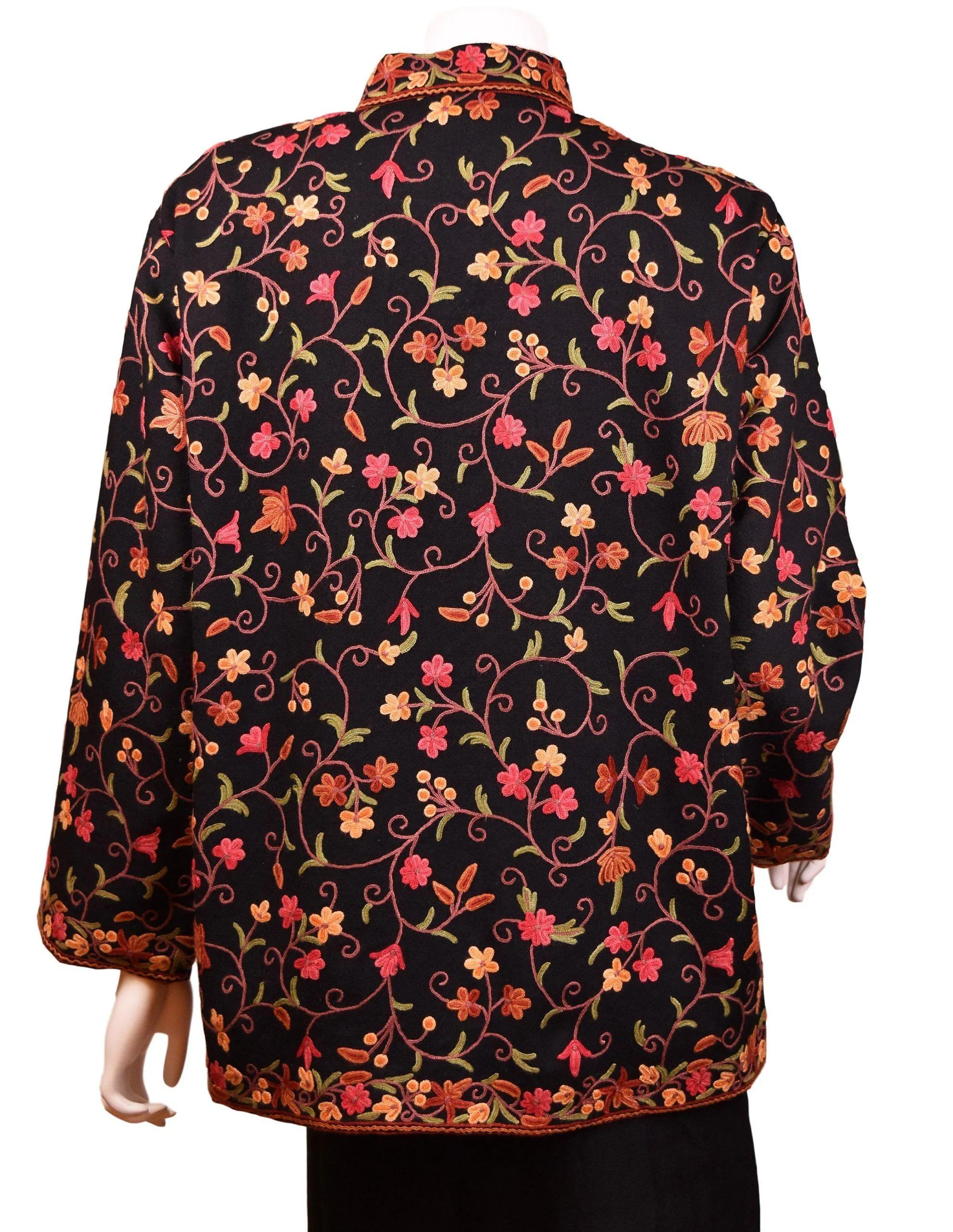 Aura Jacket Dinner Evening Black Dress Coat Floral Hand Embroidered Kashmir