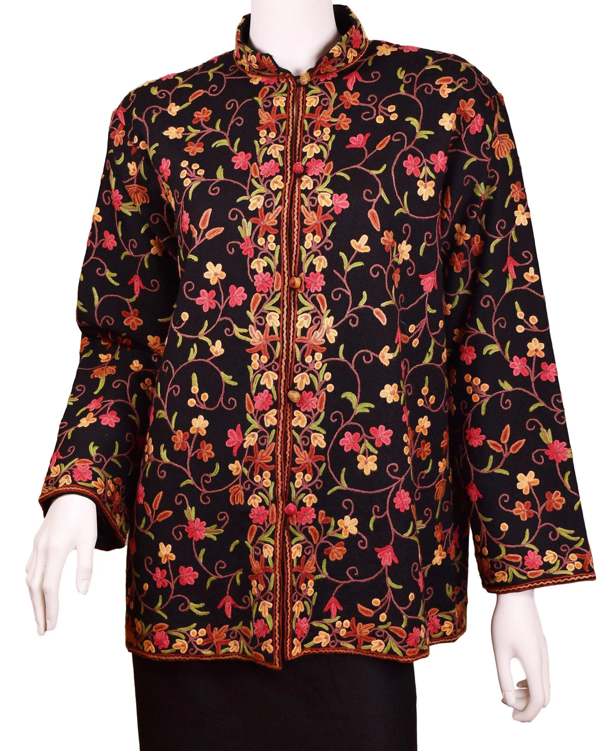 Aura Jacket Dinner Evening Black Dress Coat Floral Hand Embroidered Kashmir