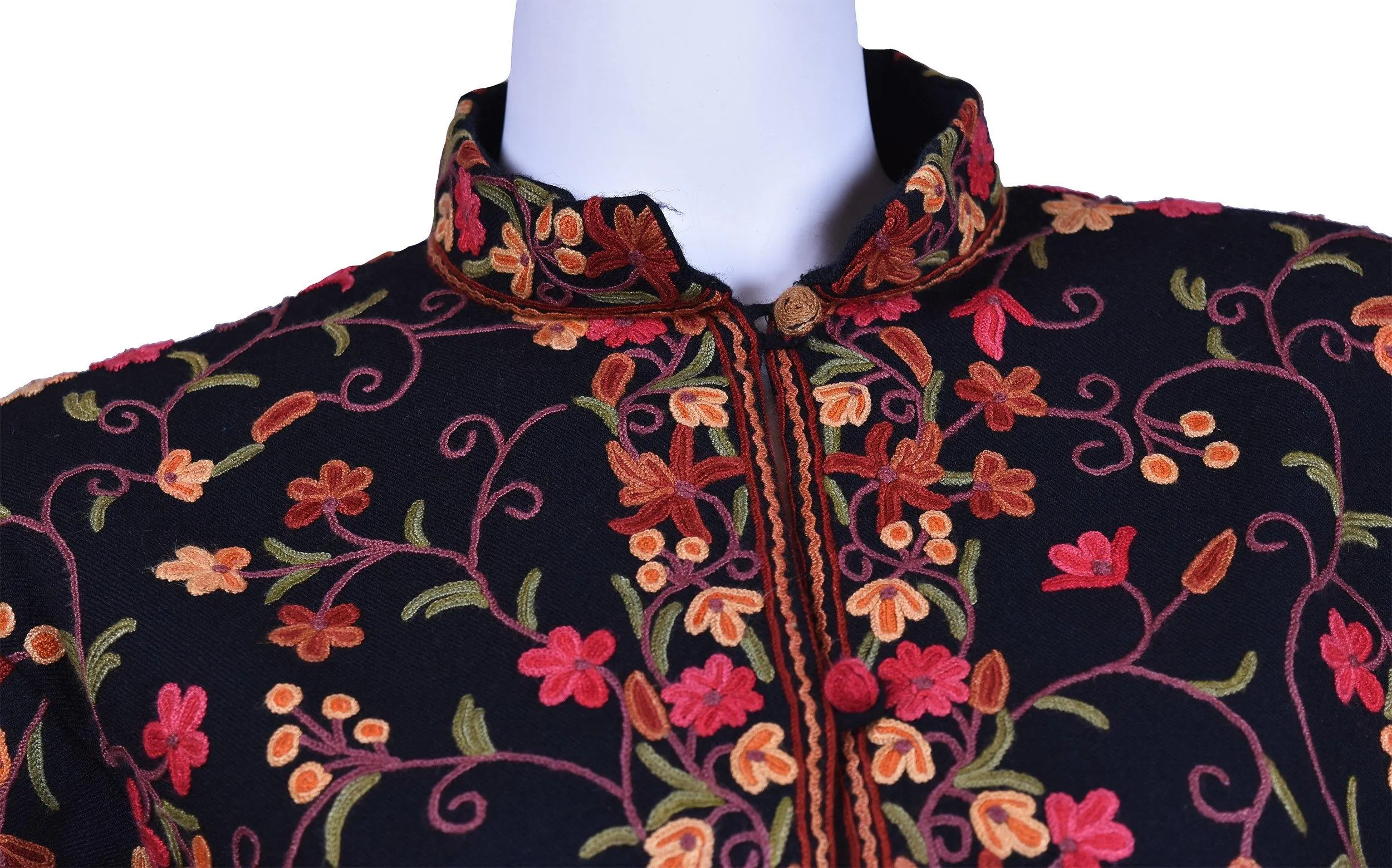 Aura Jacket Dinner Evening Black Dress Coat Floral Hand Embroidered Kashmir