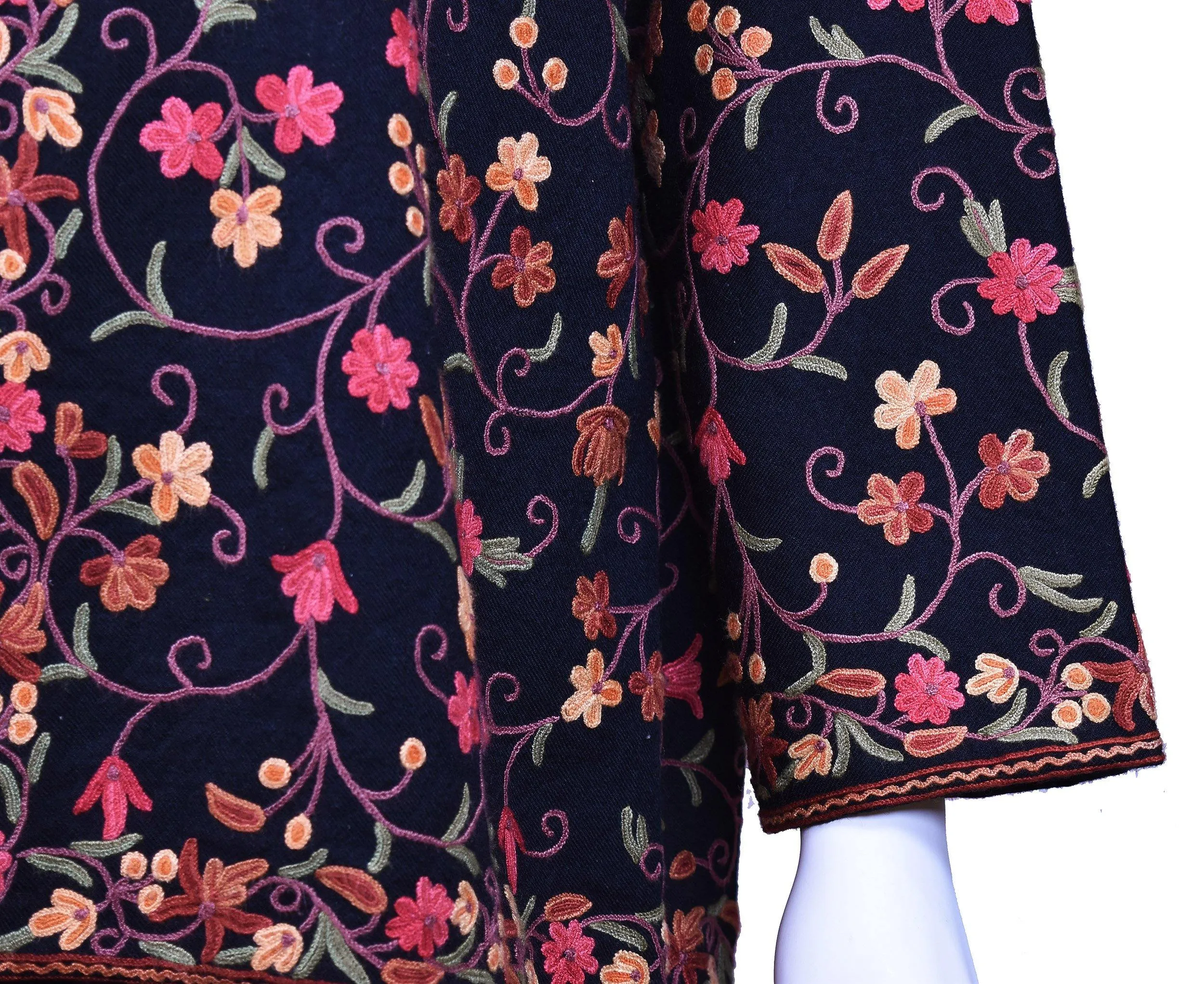 Aura Jacket Dinner Evening Black Dress Coat Floral Hand Embroidered Kashmir