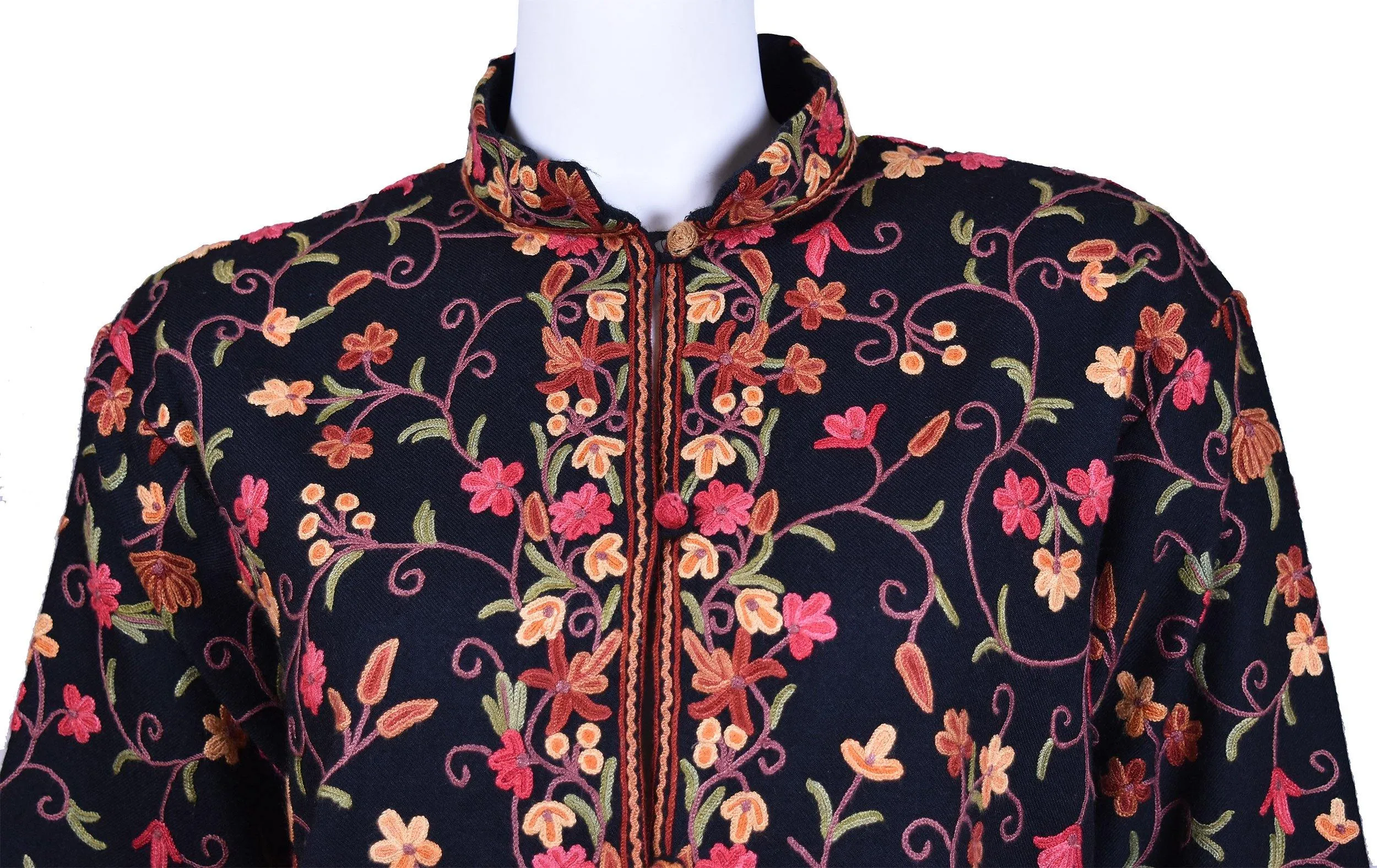 Aura Jacket Dinner Evening Black Dress Coat Floral Hand Embroidered Kashmir