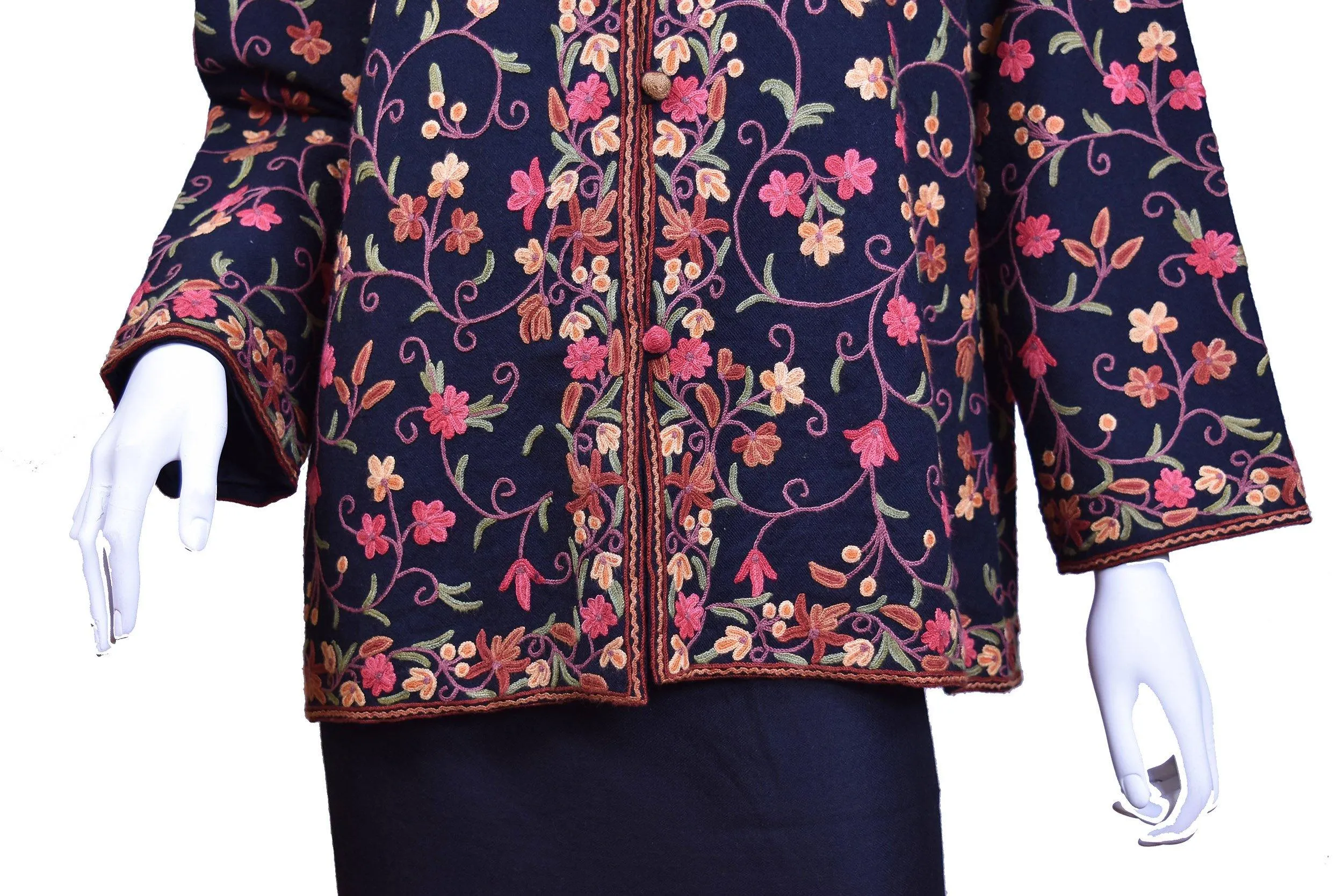Aura Jacket Dinner Evening Black Dress Coat Floral Hand Embroidered Kashmir