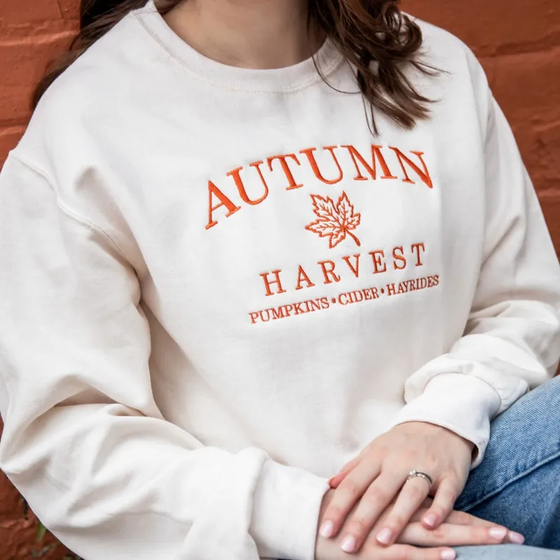 Autumn Harvest Embroidered Gemma Sweatshirt | High Quality Design, Perfect for Fall | Unisex Cozy Cotton Blend Sweatshirt | Fall Sweatshirt