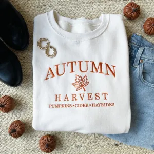 Autumn Harvest Embroidered Gemma Sweatshirt | High Quality Design, Perfect for Fall | Unisex Cozy Cotton Blend Sweatshirt | Fall Sweatshirt