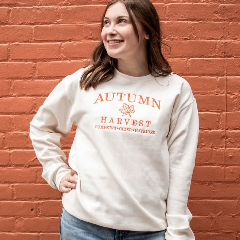 Autumn Harvest Embroidered Gemma Sweatshirt | High Quality Design, Perfect for Fall | Unisex Cozy Cotton Blend Sweatshirt | Fall Sweatshirt