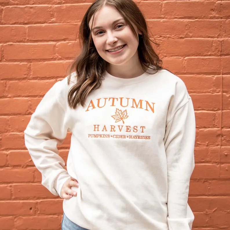 Autumn Harvest Embroidered Gemma Sweatshirt | High Quality Design, Perfect for Fall | Unisex Cozy Cotton Blend Sweatshirt | Fall Sweatshirt