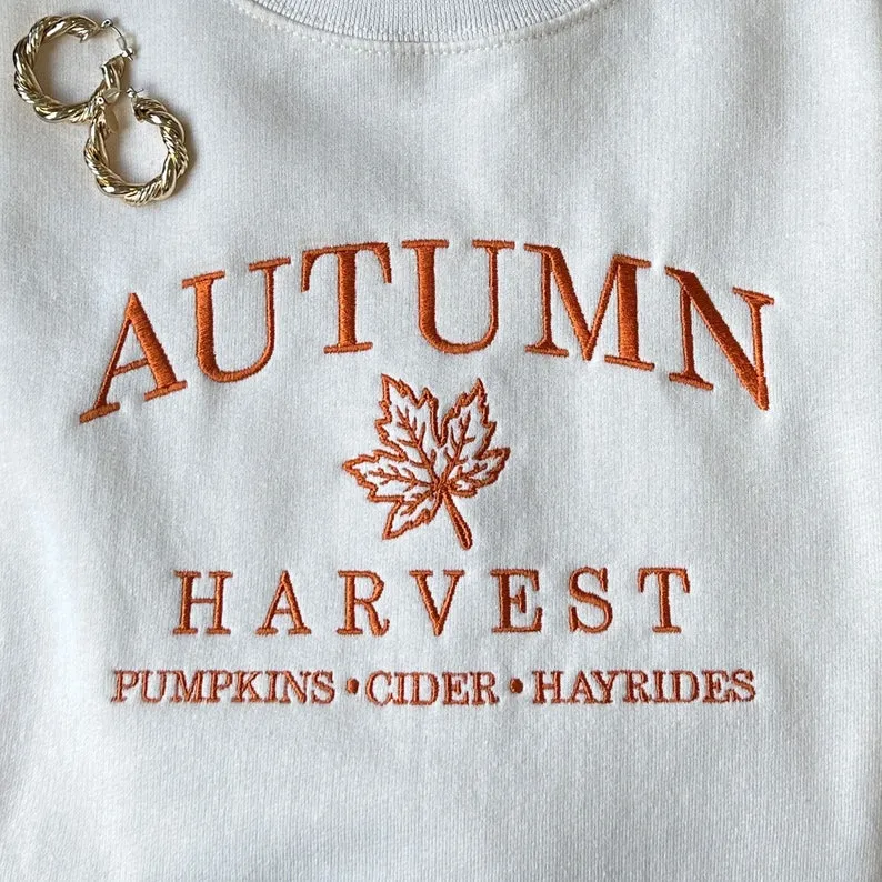 Autumn Harvest Embroidered Gemma Sweatshirt | High Quality Design, Perfect for Fall | Unisex Cozy Cotton Blend Sweatshirt | Fall Sweatshirt