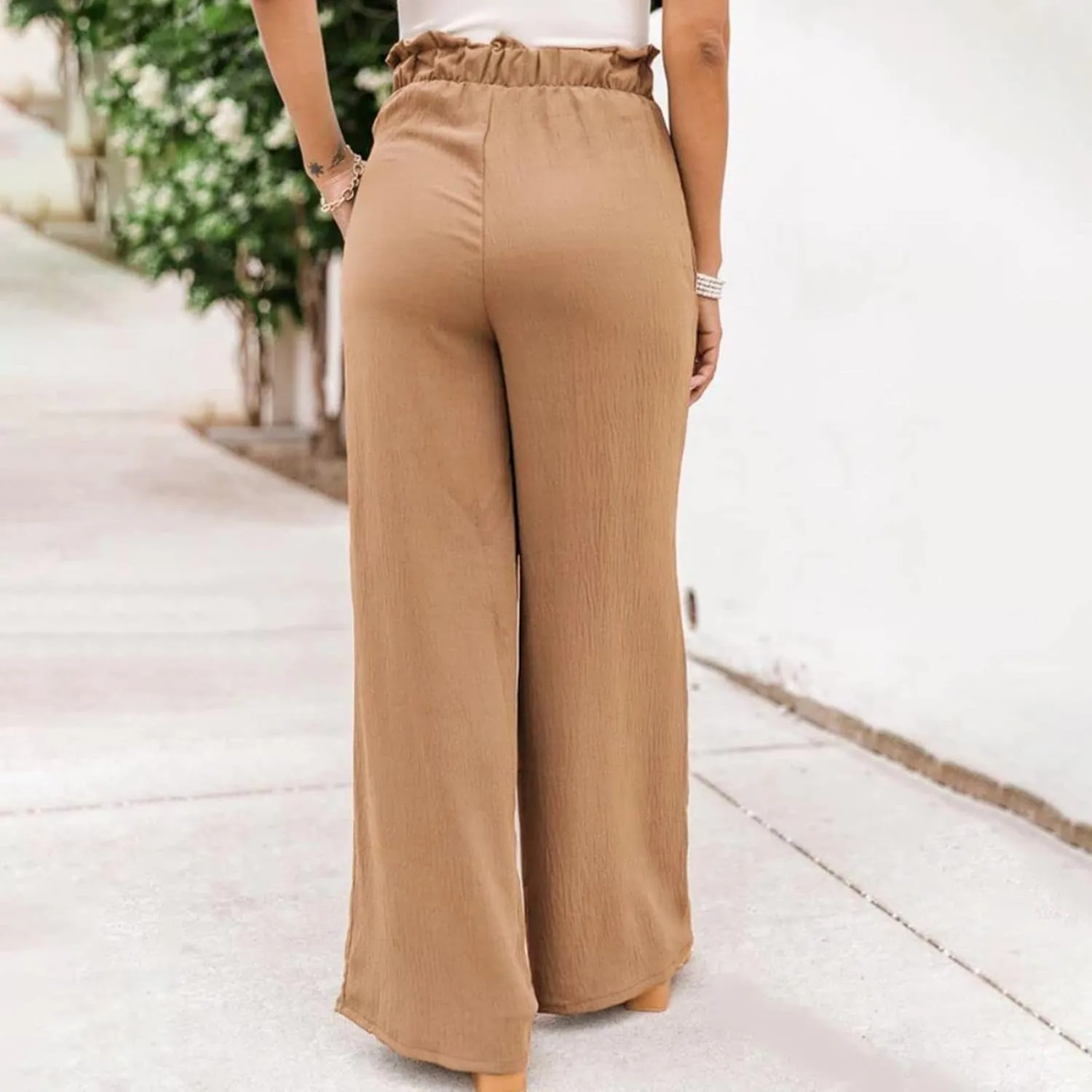 Baggy Flare Pants for Women Cotton Linen Palazzo Pants Drawstring High Waisted Yoga Pants Pockets Summer Comfort Color Pants