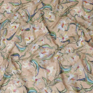 Beige Synthetic Organza Fabric with Multicolor Floral Design, 110 cm Width-D19704