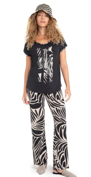 Black & Sand Print Trousers - Doris Streich