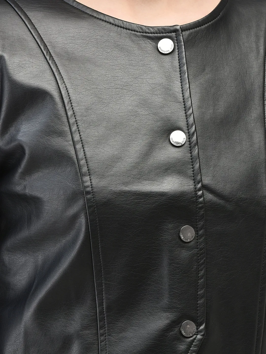 Black Leather Crop Length Jacket