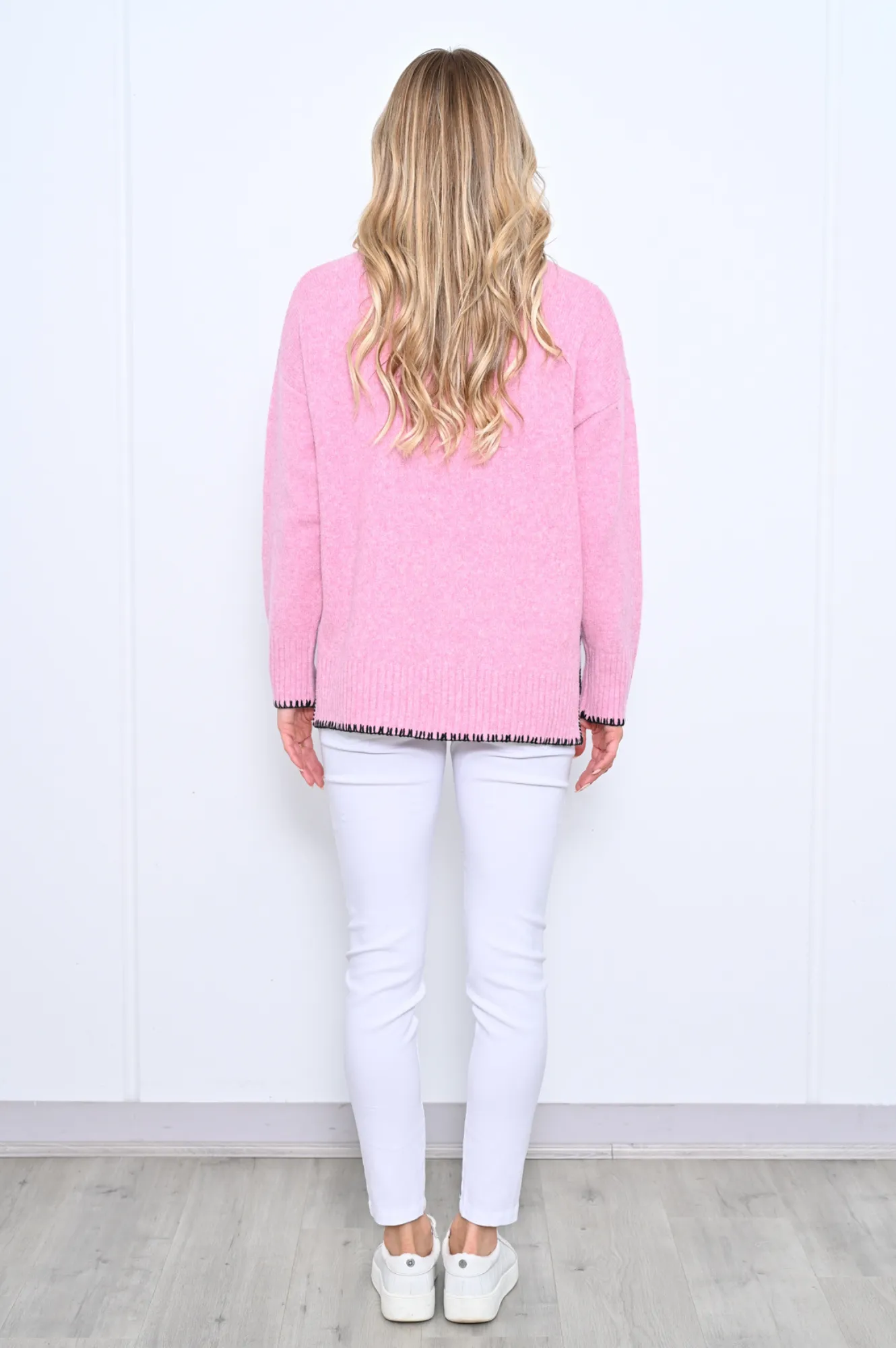 Blanket Stitch Side Split Knit - Pink