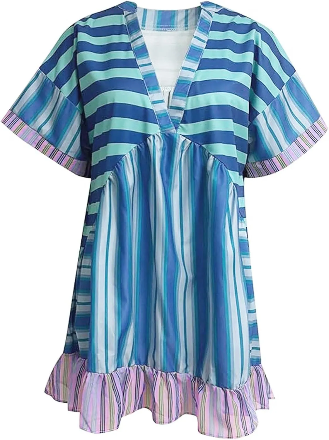 Boho Summer Dresses for Women 2024 Floral Mini Patchwork Sundress Deep V Neck Babydoll Dress Sexy Ruffle Beach Dress