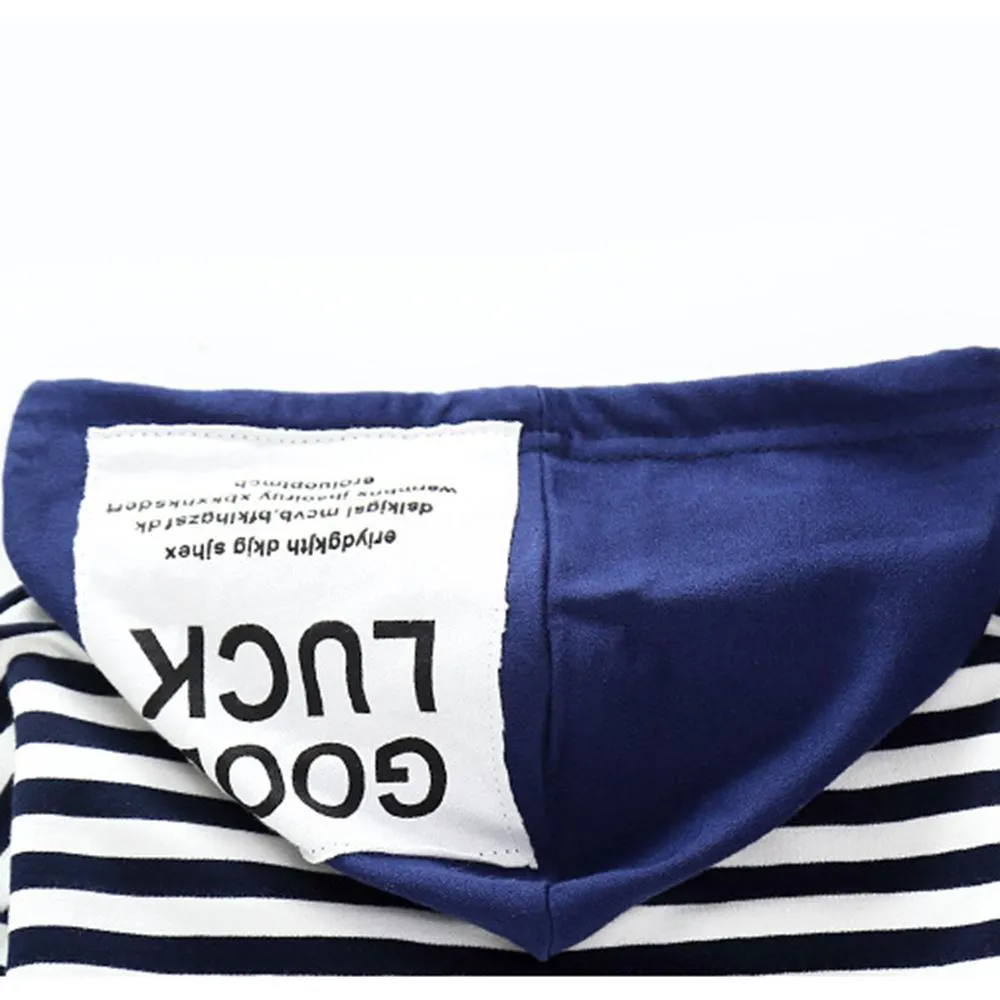 Boys Striped Letter Printed Hooded Long Sleeve Jumper & Trousers