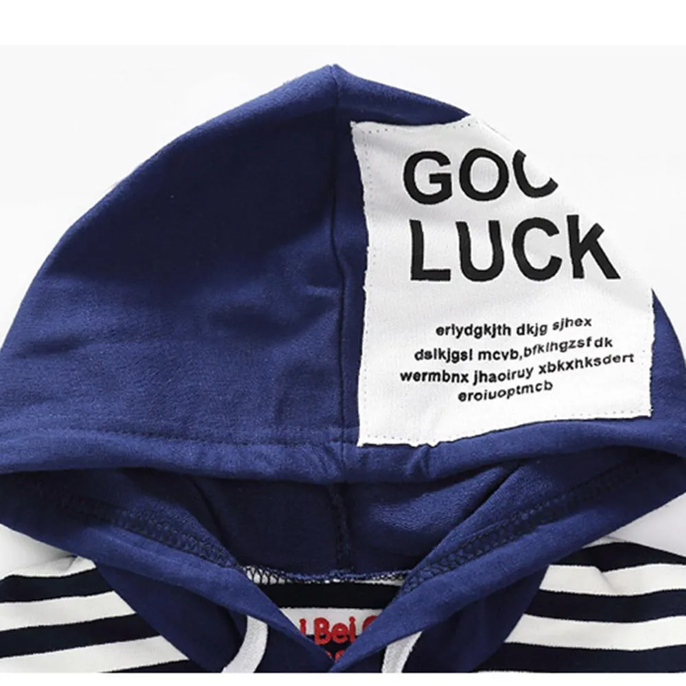 Boys Striped Letter Printed Hooded Long Sleeve Jumper & Trousers