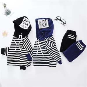 Boys Striped Letter Printed Hooded Long Sleeve Jumper & Trousers