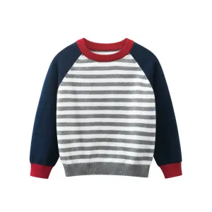 Boys Strips Contrast Colors Round Collar Knitwear by MyKids-USA™
