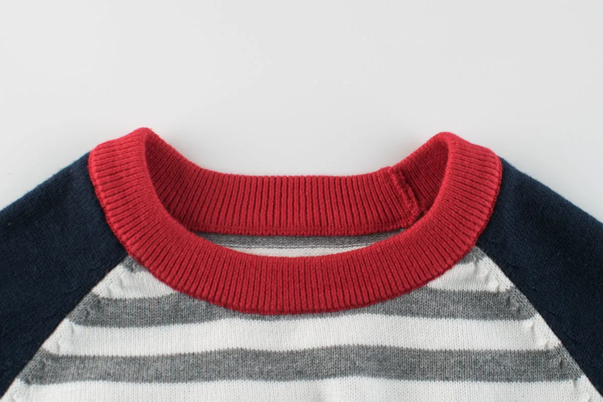 Boys Strips Contrast Colors Round Collar Knitwear by MyKids-USA™