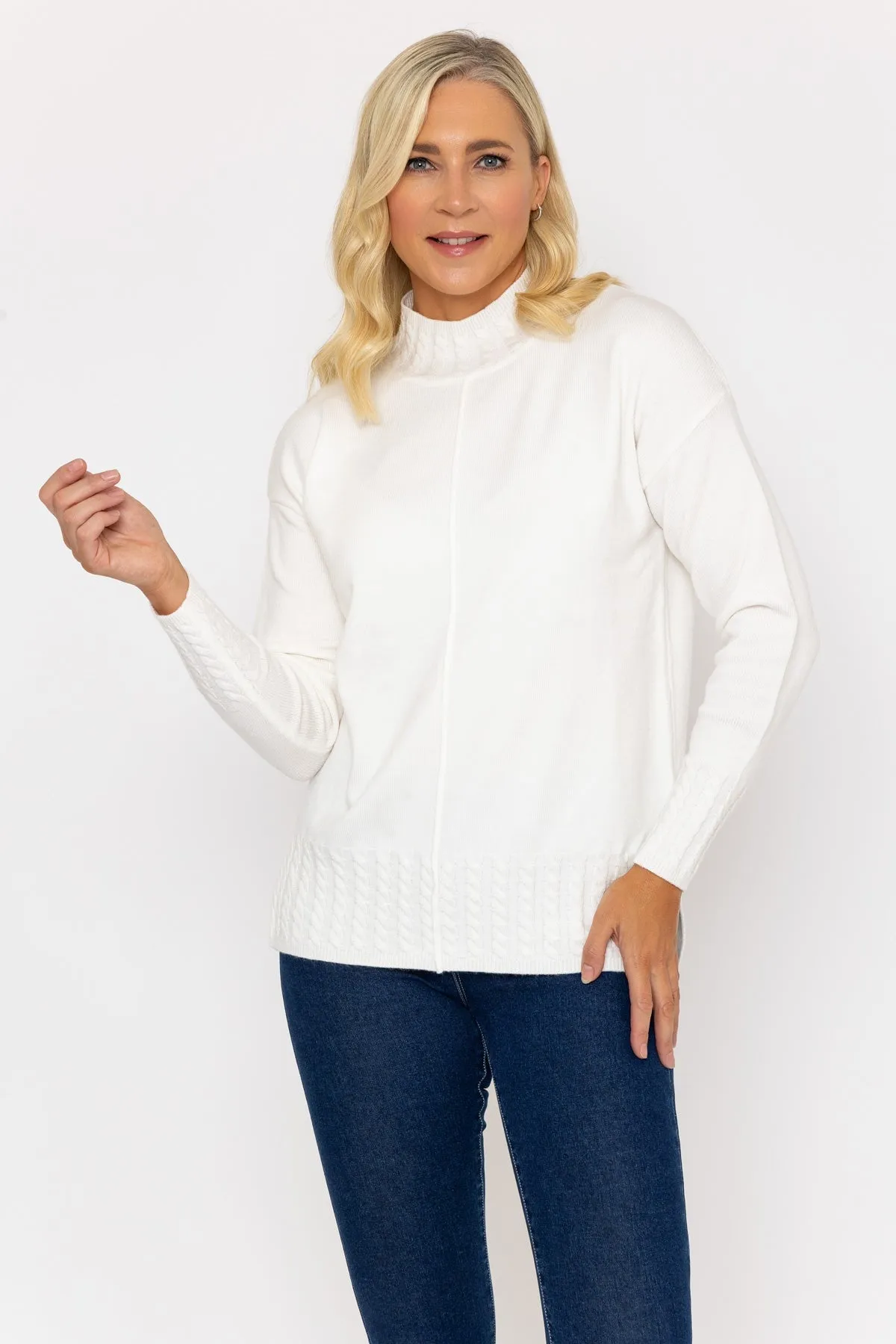 Cable Trim Jumper in Ecru