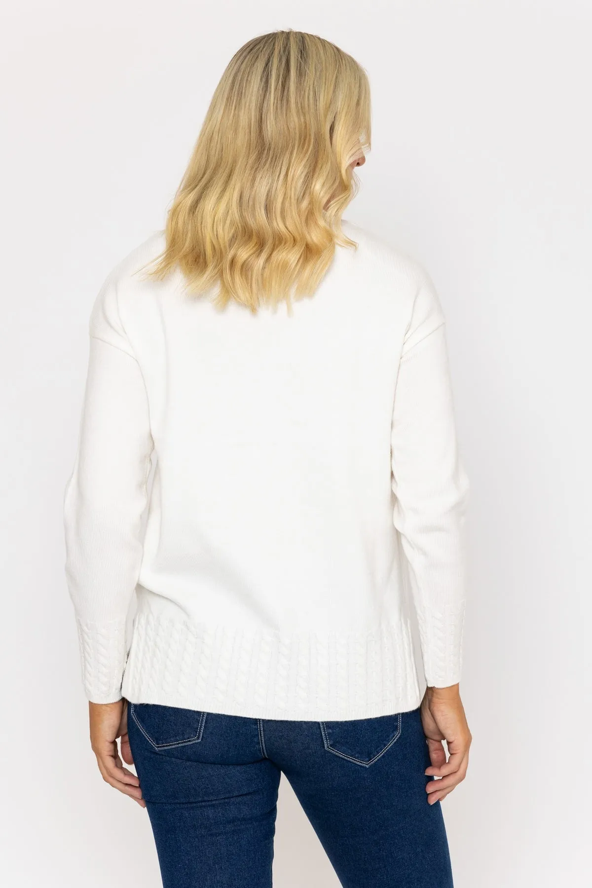 Cable Trim Jumper in Ecru