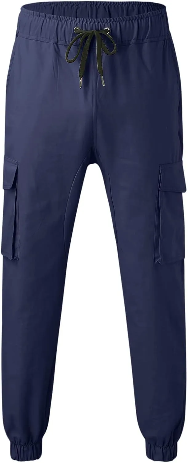 Cargo Pants for Men Big and Tall, Sports Outdoor Trousers Mens Sweatpants with Zipper Fly Tapered Gym Running Workout