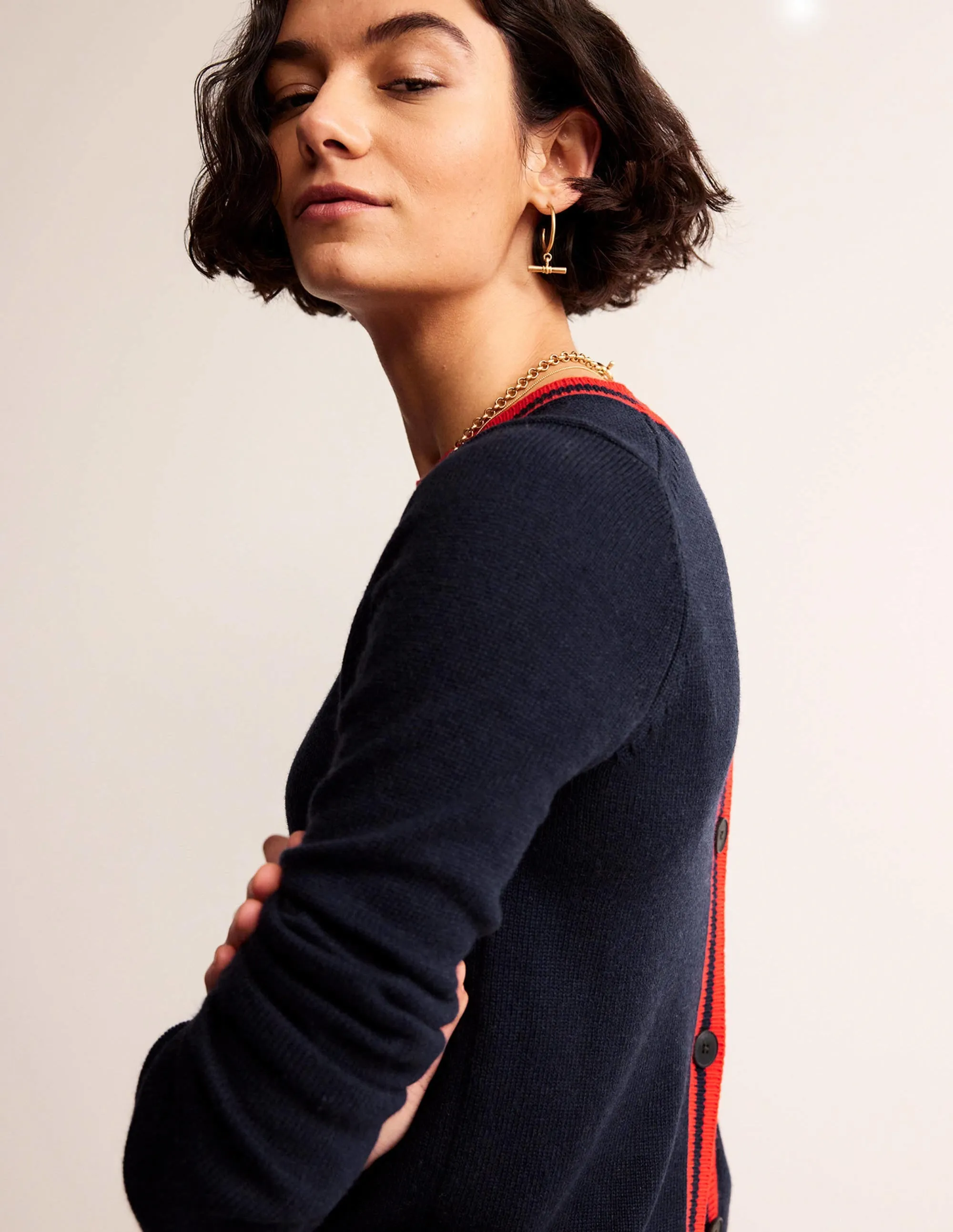 Cecily Button Back Jumper-Navy, Brand Stripe