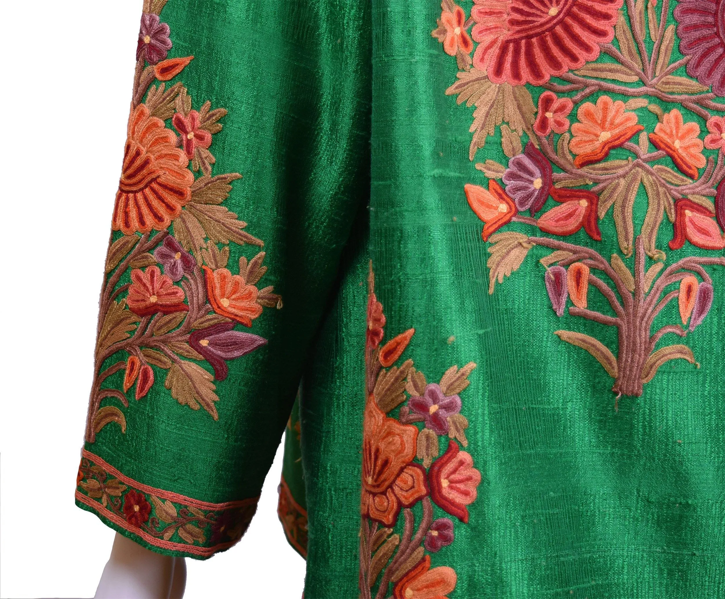 Ceres Green Silk Dinner Jacket Floral Evening Dress Coat Hand Embroidered Kashmir (Copy)