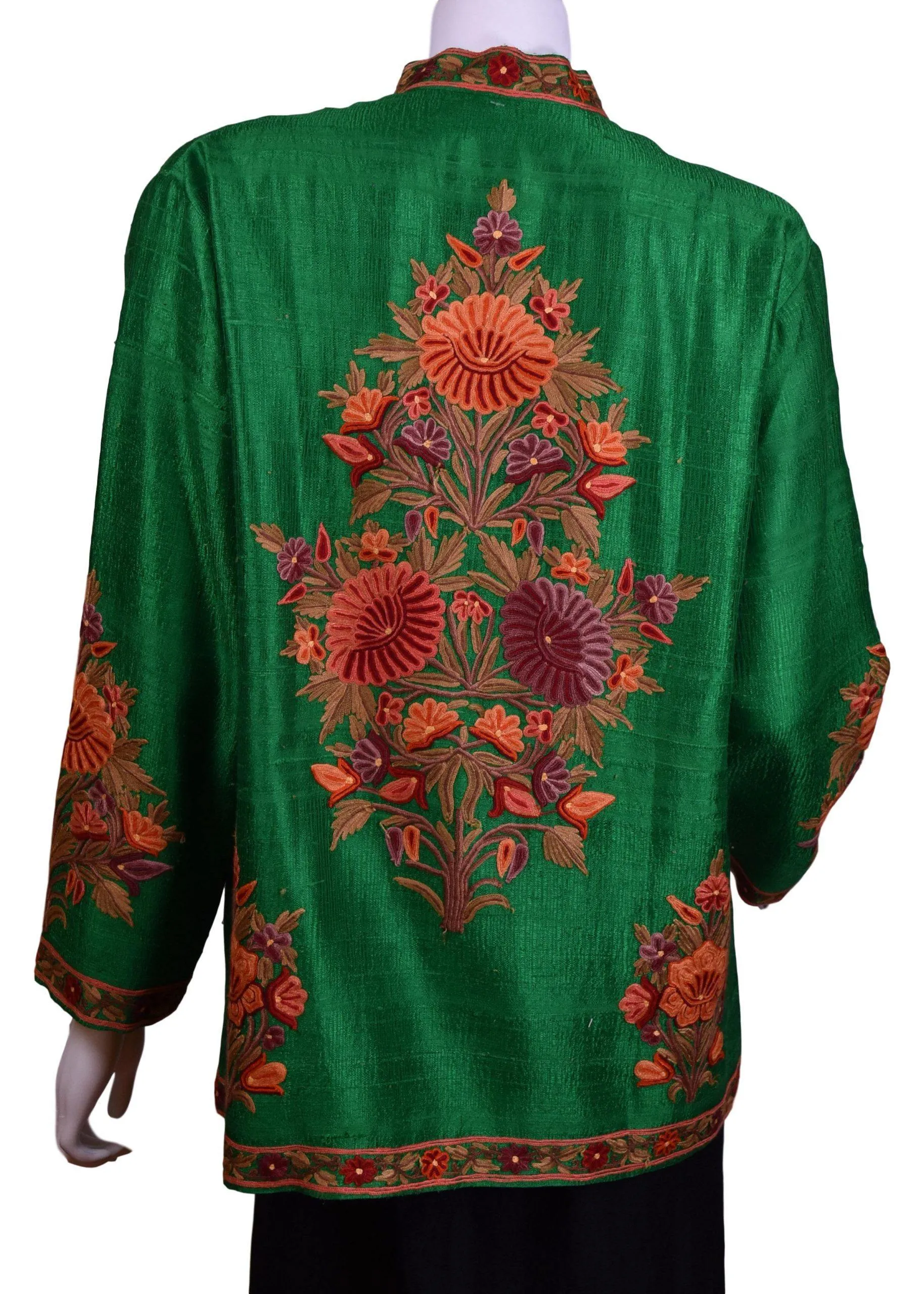 Ceres Green Silk Dinner Jacket Floral Evening Dress Coat Hand Embroidered Kashmir (Copy)