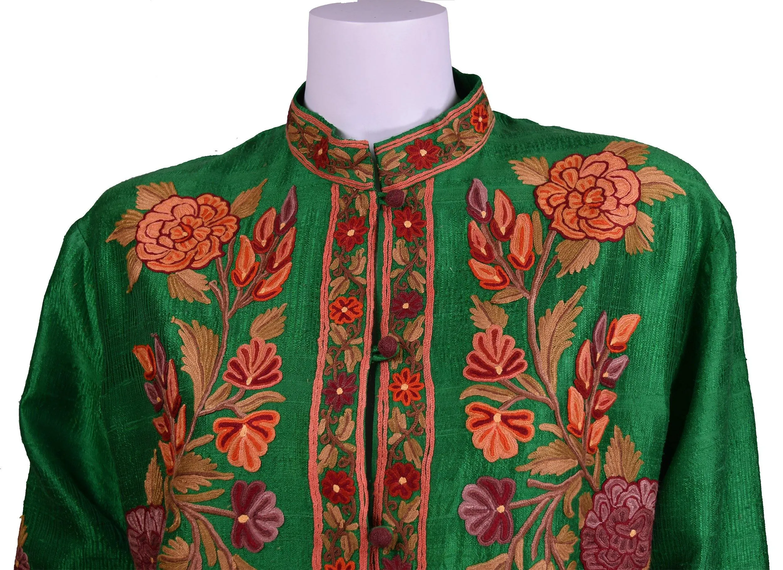 Ceres Green Silk Dinner Jacket Floral Evening Dress Coat Hand Embroidered Kashmir (Copy)