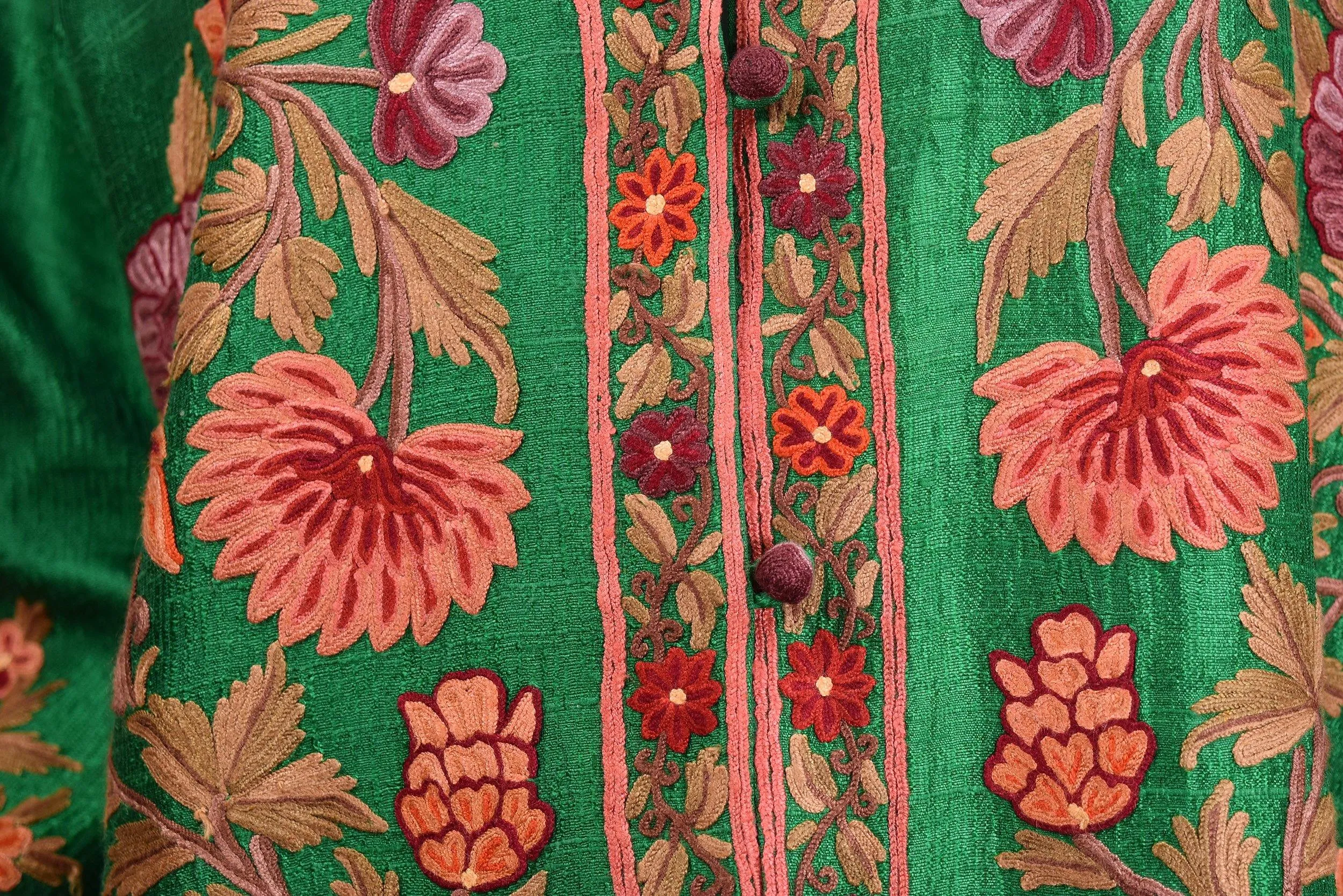 Ceres Green Silk Dinner Jacket Floral Evening Dress Coat Hand Embroidered Kashmir (Copy)