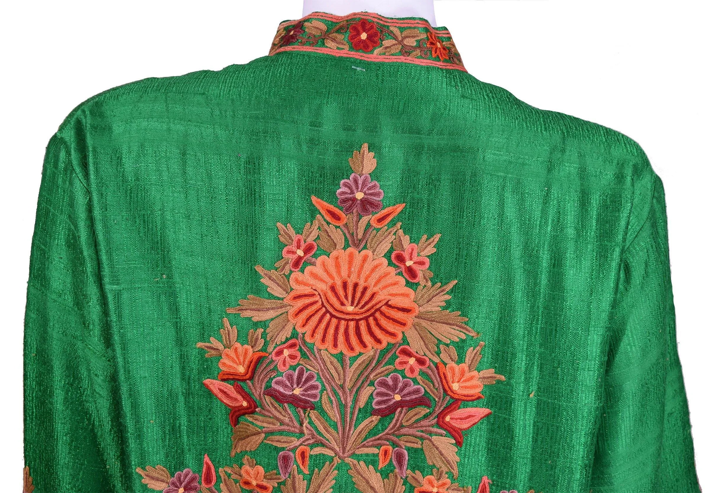 Ceres Green Silk Dinner Jacket Floral Evening Dress Coat Hand Embroidered Kashmir (Copy)