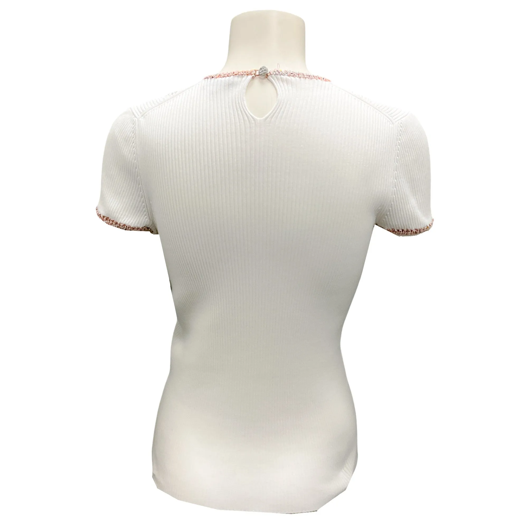 Chanel White Multi 2017 Trimmed Ribbed Coco Cuba Top
