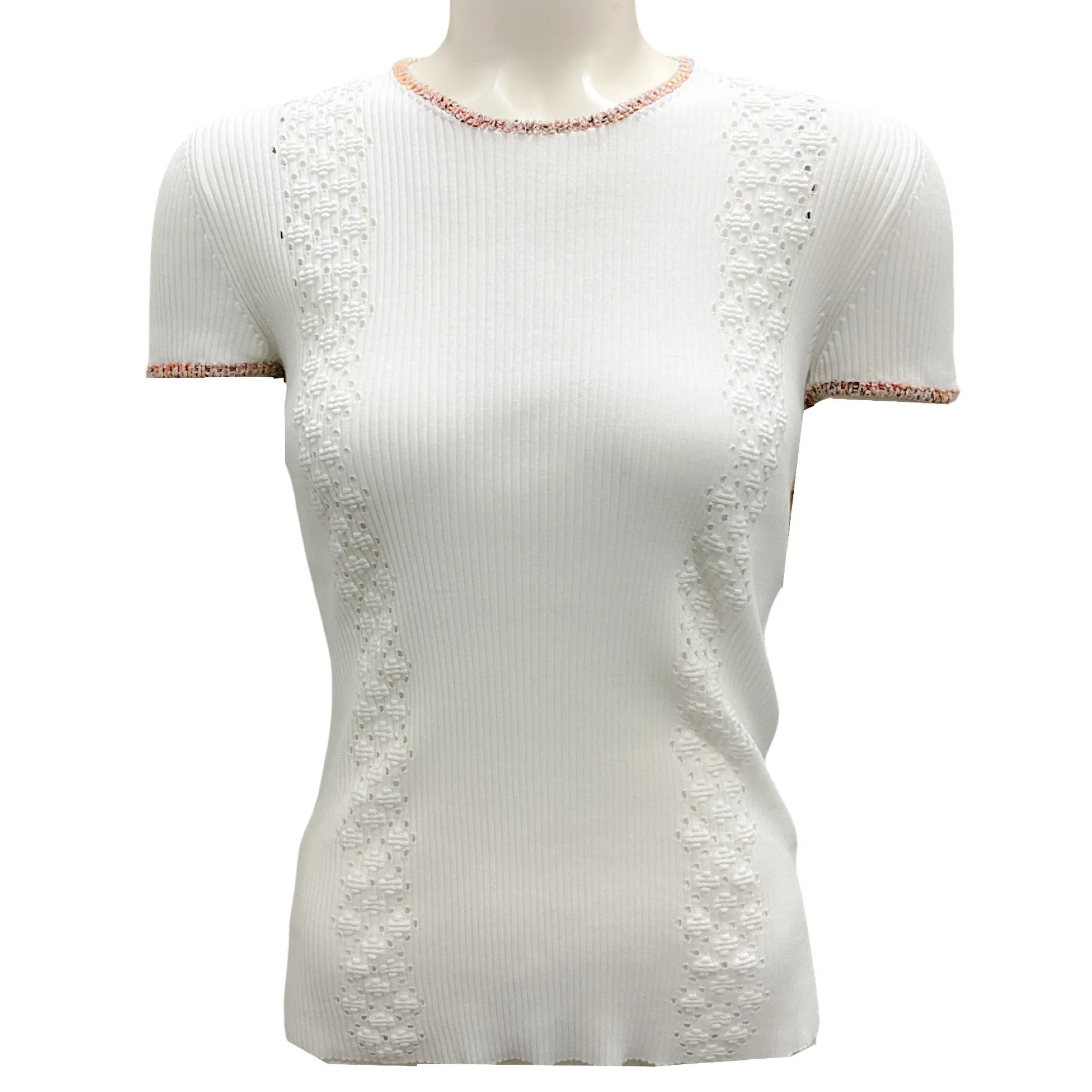 Chanel White Multi 2017 Trimmed Ribbed Coco Cuba Top