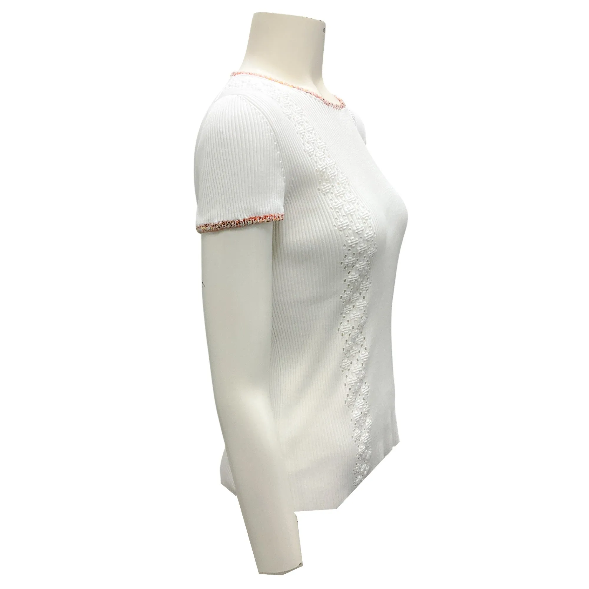 Chanel White Multi 2017 Trimmed Ribbed Coco Cuba Top