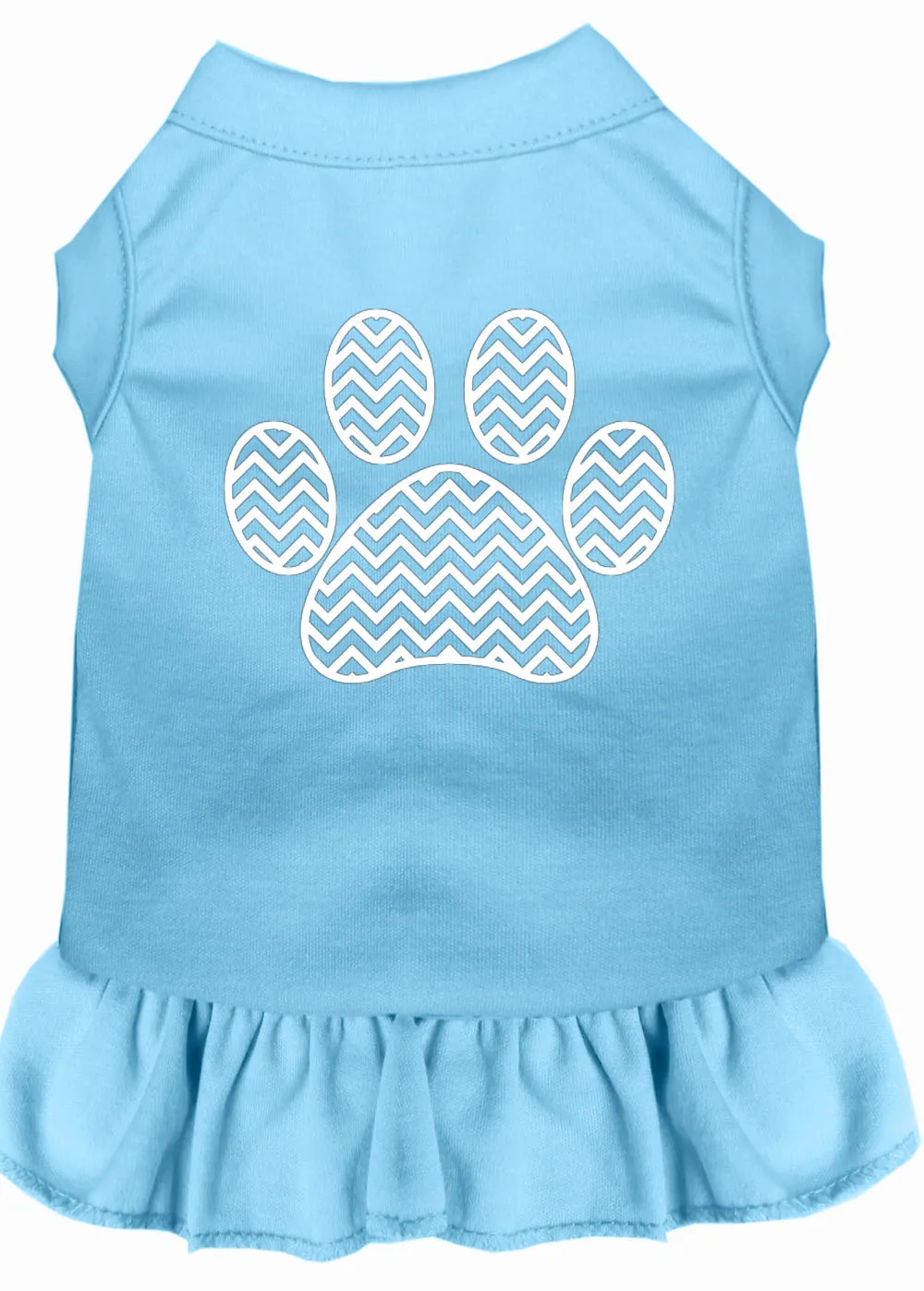 Chevron Paw Screen Print Dress Baby Blue Xxxl