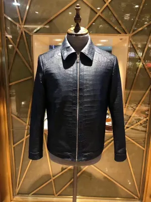 Crocodile Leather Jacket Men Black Jacket