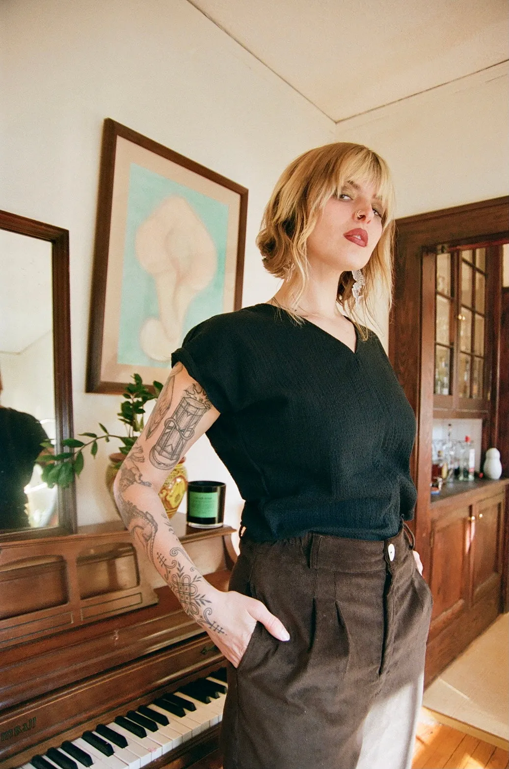 Dolman Top in Black Texture