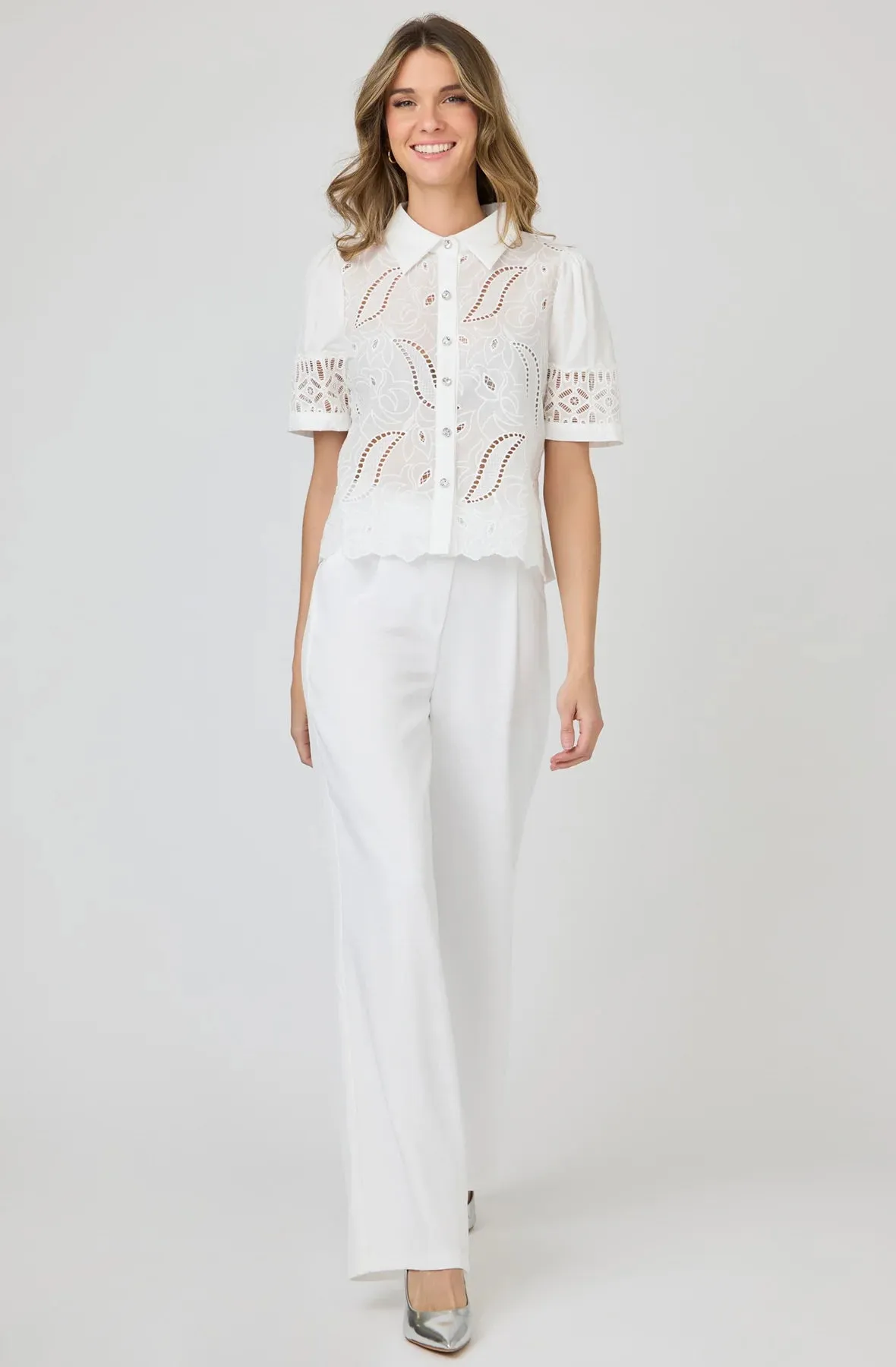 Embroidered Short Sleeve Button Down Shirt