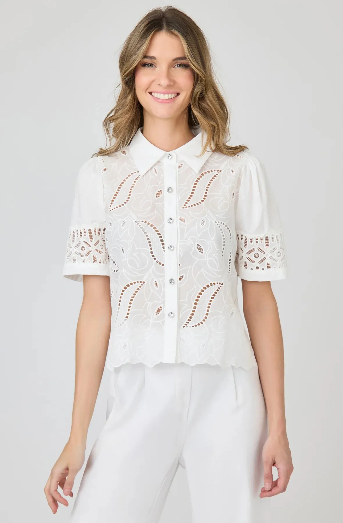 Embroidered Short Sleeve Button Down Shirt