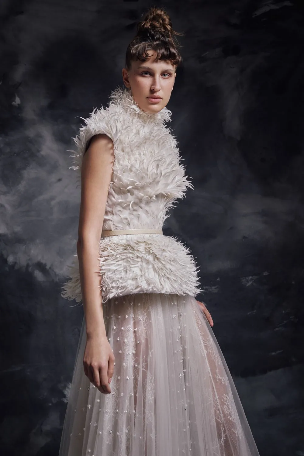Feather Corset & Embroidered Skirt