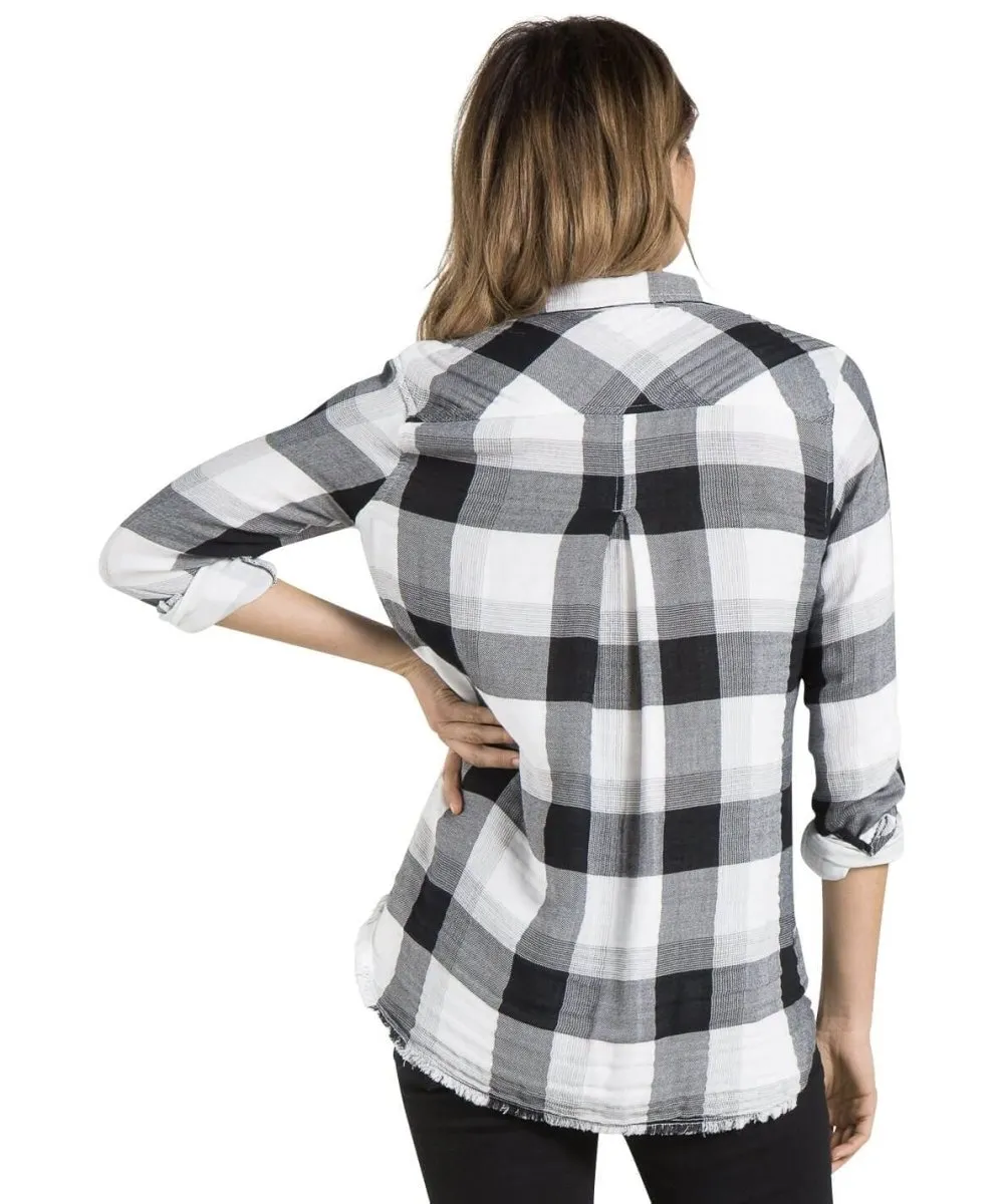 Fray Hem Button Down, Black & White