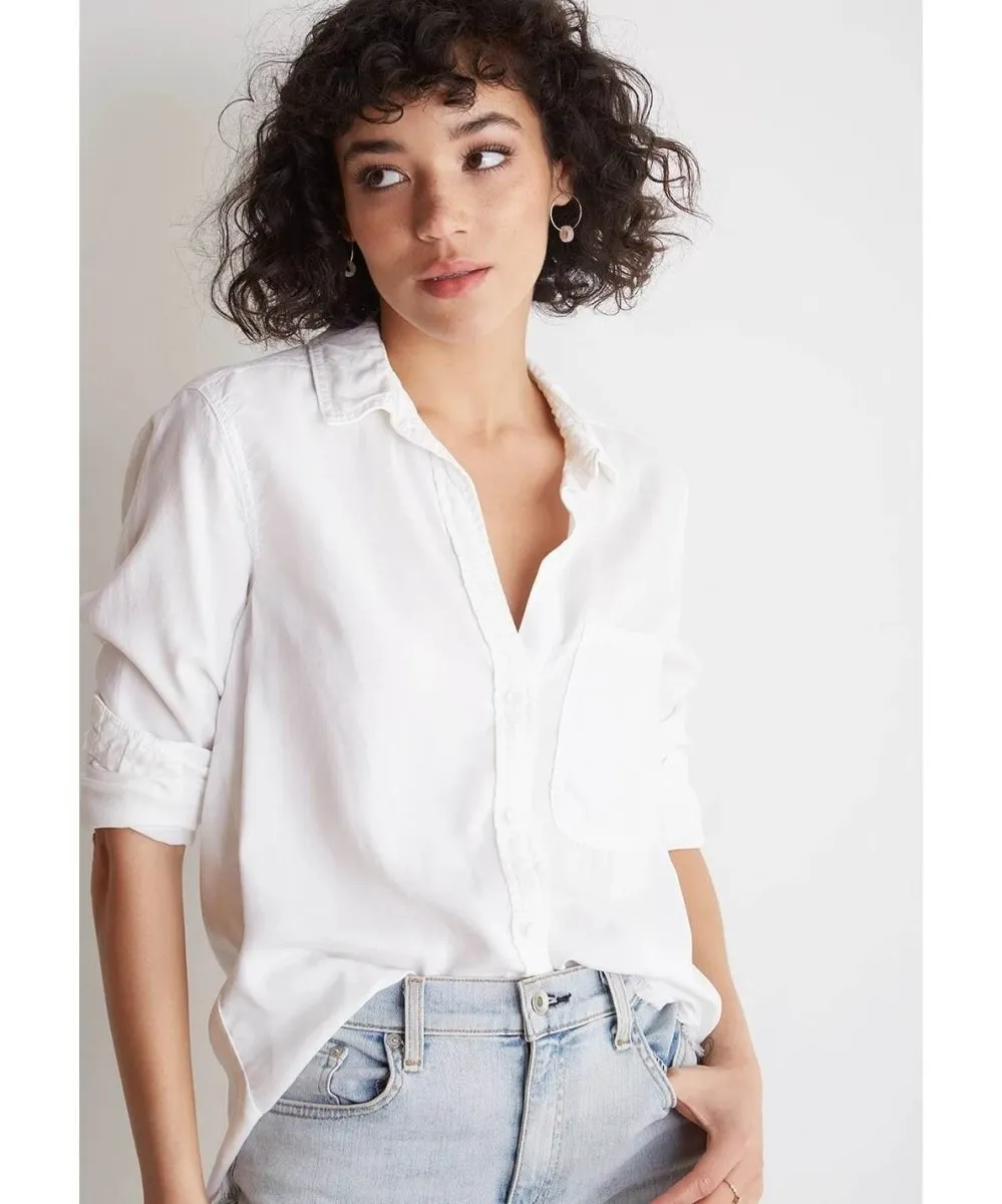 Fray Shirt Tail Button Down White