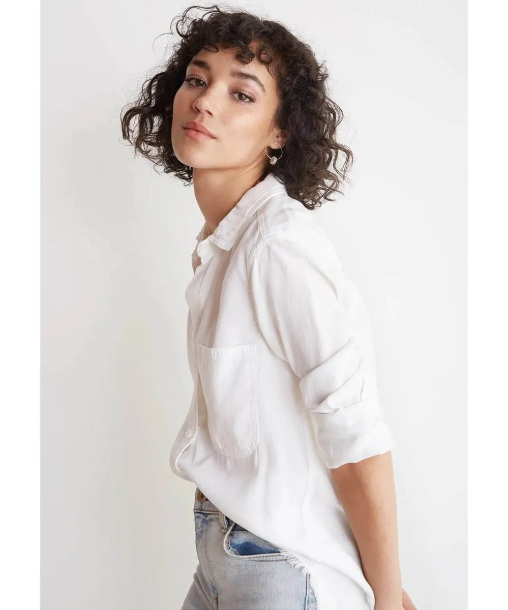 Fray Shirt Tail Button Down White