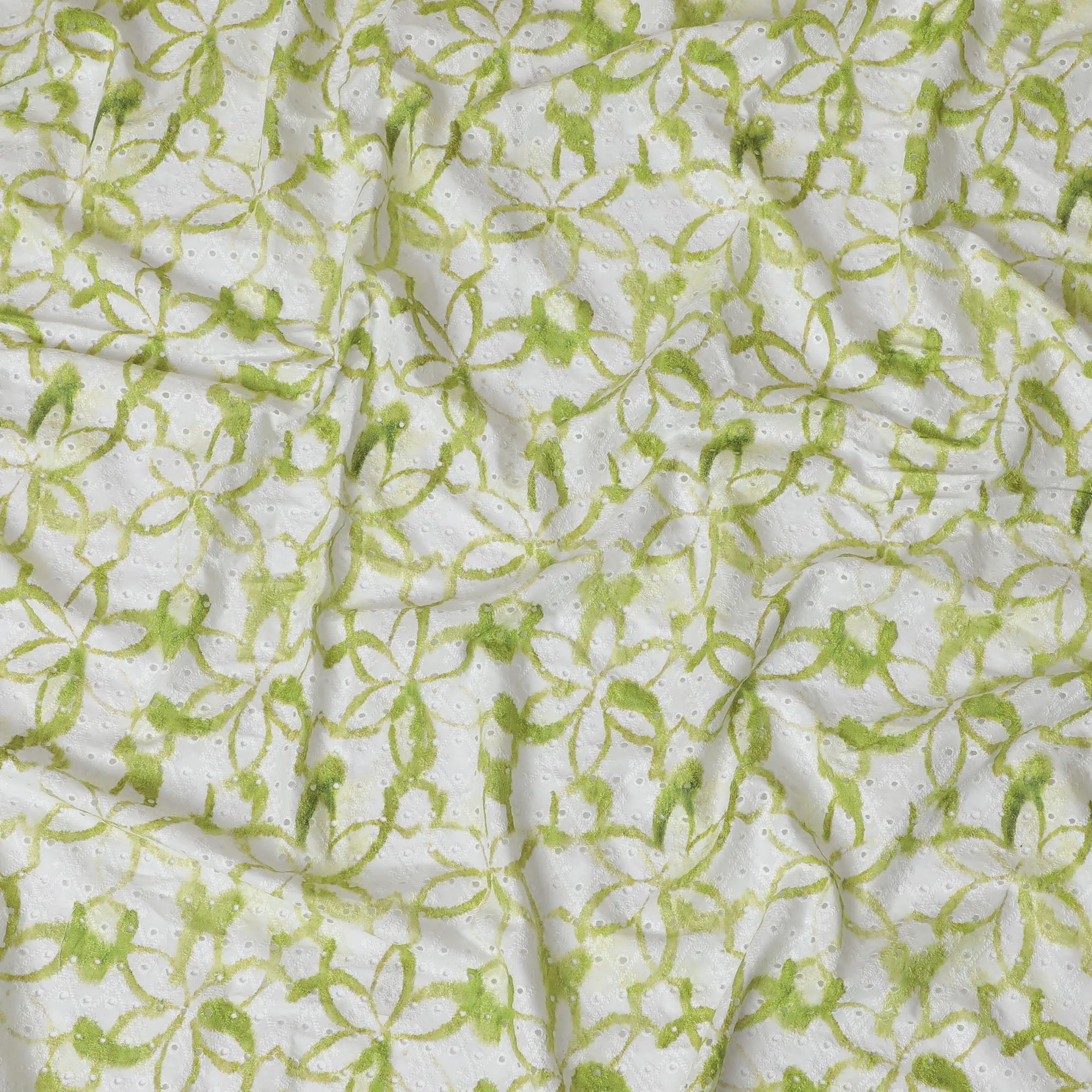 Fresh Green Geometric blended Cotton Lawn Fabric with Embroidery - 110 cm Wide - D19602