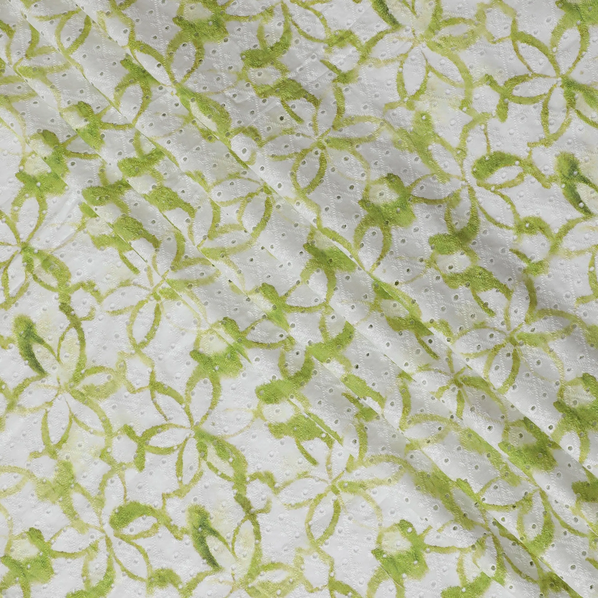 Fresh Green Geometric blended Cotton Lawn Fabric with Embroidery - 110 cm Wide - D19602