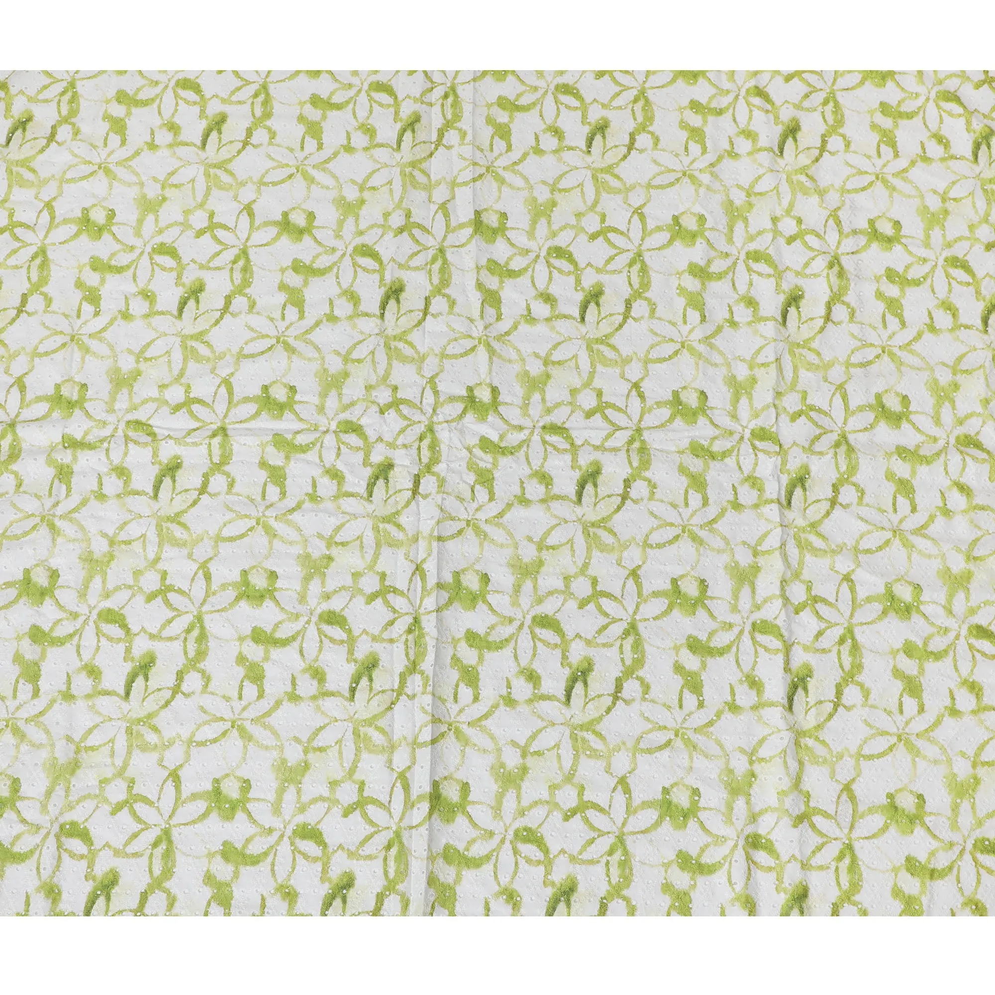 Fresh Green Geometric blended Cotton Lawn Fabric with Embroidery - 110 cm Wide - D19602